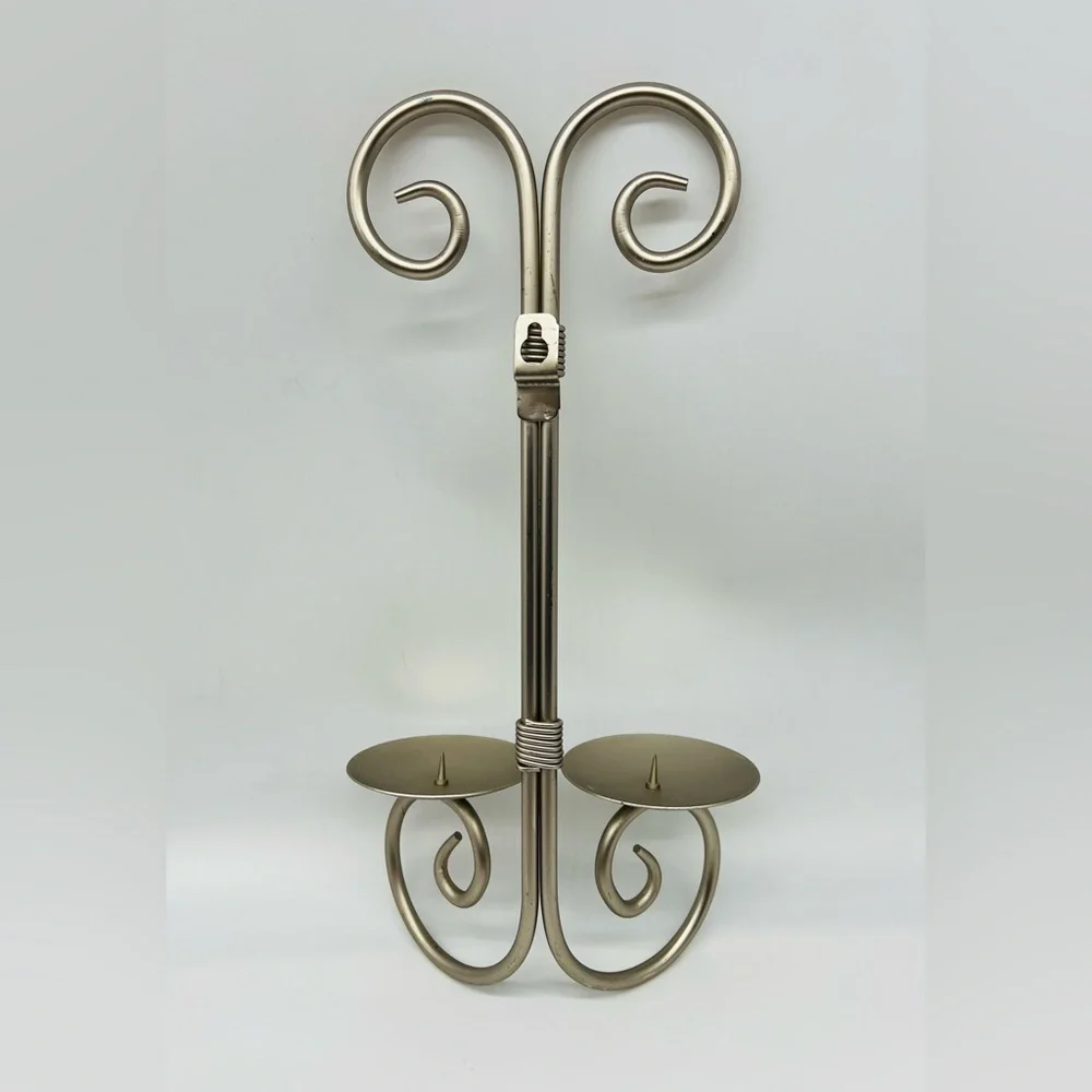 Silver 14” wall flat lay 2 candle holder wall sconces
